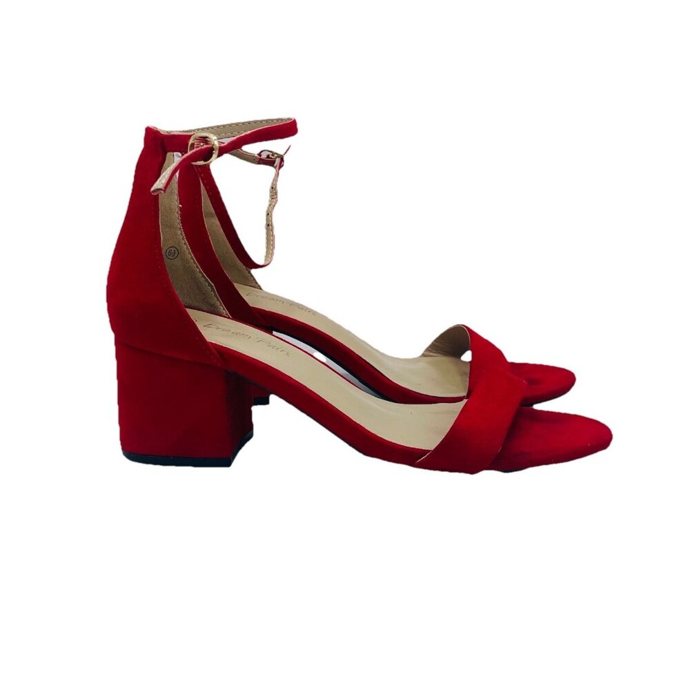 Dream Pairs Shoe Womens Size 6.5 Red Low Chunk Heels Strappy Sandals Ankle Strap